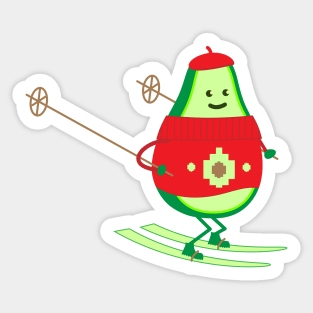 Skier avocado Sticker